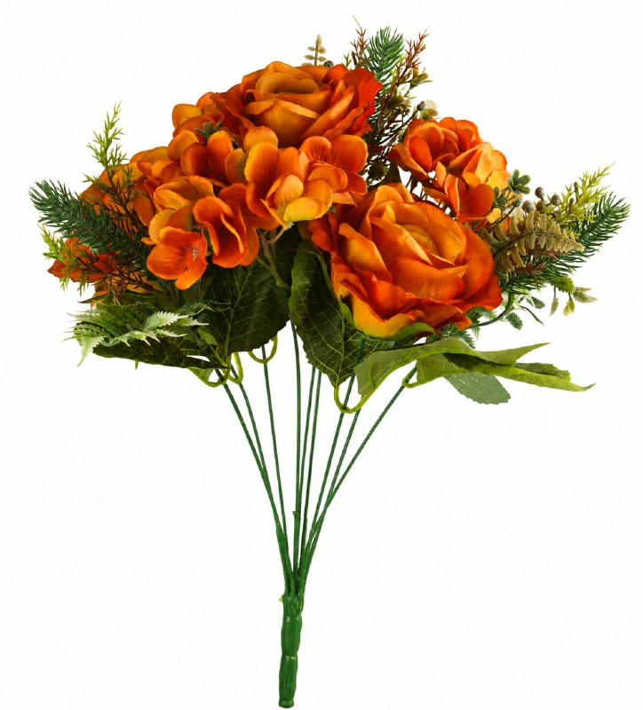 Picture of Artificial Rose, Hydrangea Mixed Bunch Orange